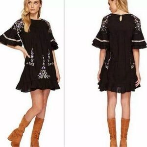 Free People Dress Mini Floral Embroidered 100% Cotton